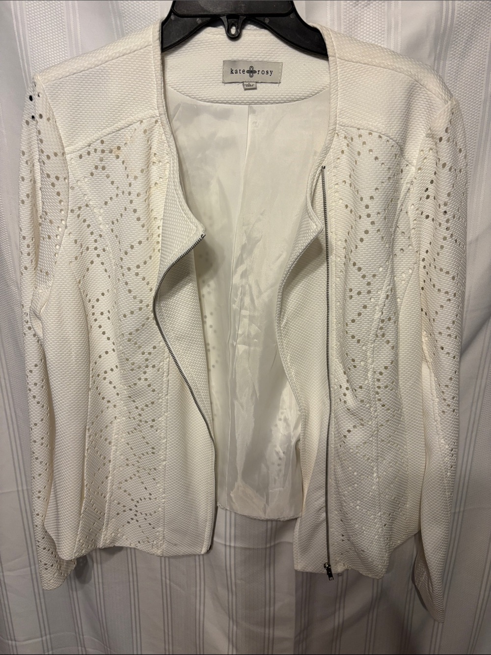 kate + rosy White Open-Front Perforated Blazer
